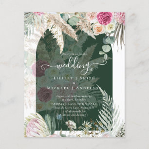 BUDGETENS Rosa Blommigt Pampas Grass Bröllop Flygblad