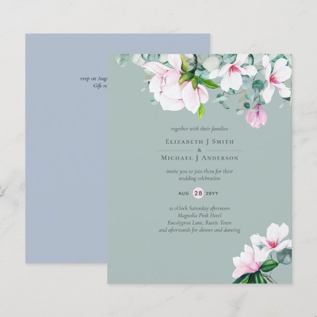 BUDGETENS Rosa Magnolias Sage Eucalyptus Blue Bröl (Fram/baksida)