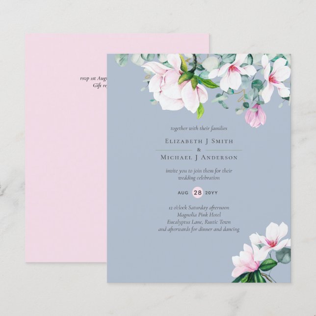 BUDGETENS Rosa Magnolias Sage Eucalyptus Blue Bröl (Fram/baksida)