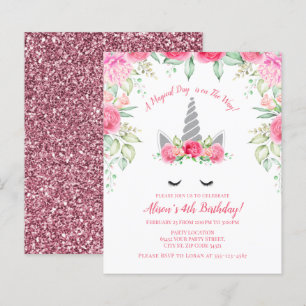 Budgetens Rosa och Silver Glitter Unicorn Birday