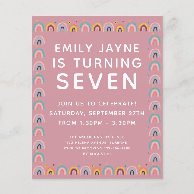 BUDGETENS Rosa Rainbows Födelsedagsfest inbjudan (Framsida)