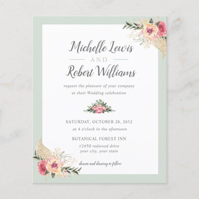 BUDGETENS Söt Sage and Rosa Blommigt bröllop (Framsida)