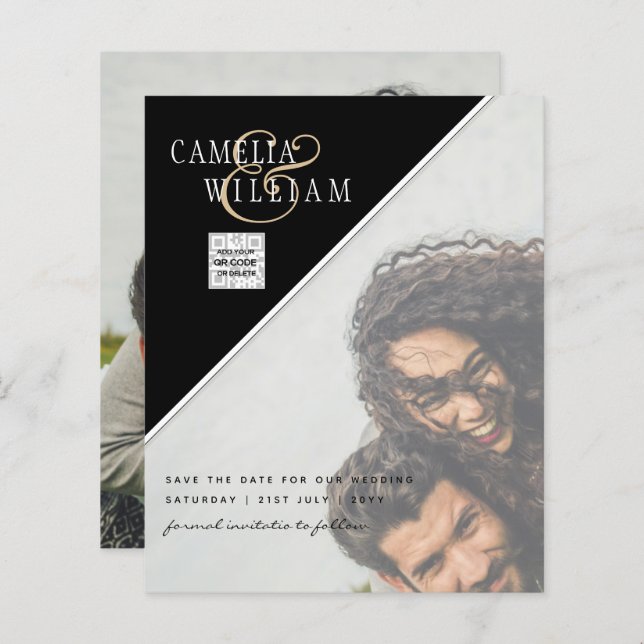 BUDGETENS Spara för fotobröllop - inbjudan QR-kod (Fram/baksida)