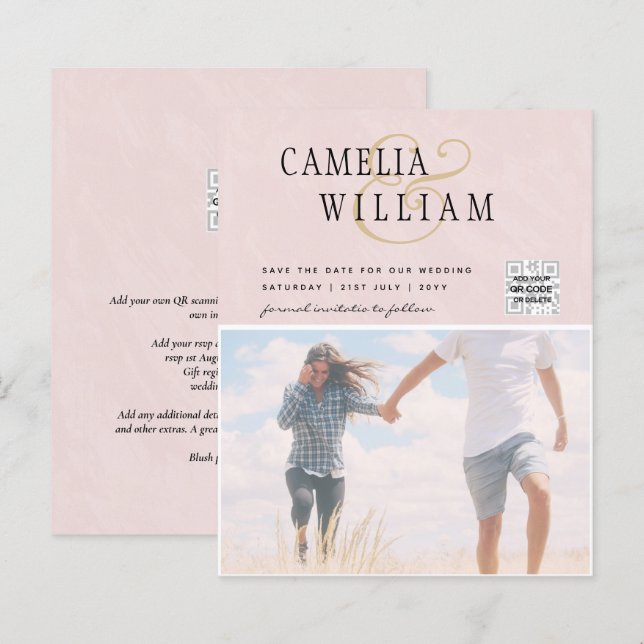 BUDGETENS Spara för fotobröllop - inbjudan QR-kod (Fram/baksida)