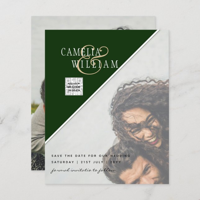 BUDGETENS Spara för fotobröllop - inbjudan QR-kod (Fram/baksida)