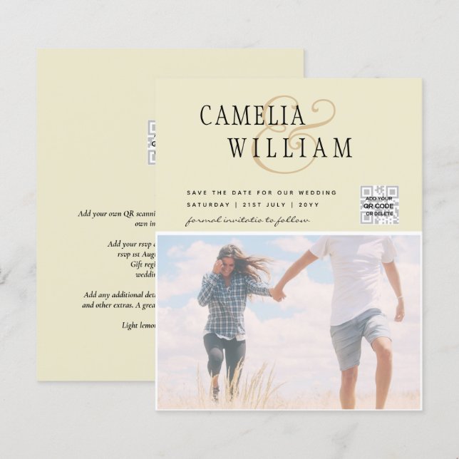 BUDGETENS Spara för fotobröllop - inbjudan QR-kod (Fram/baksida)