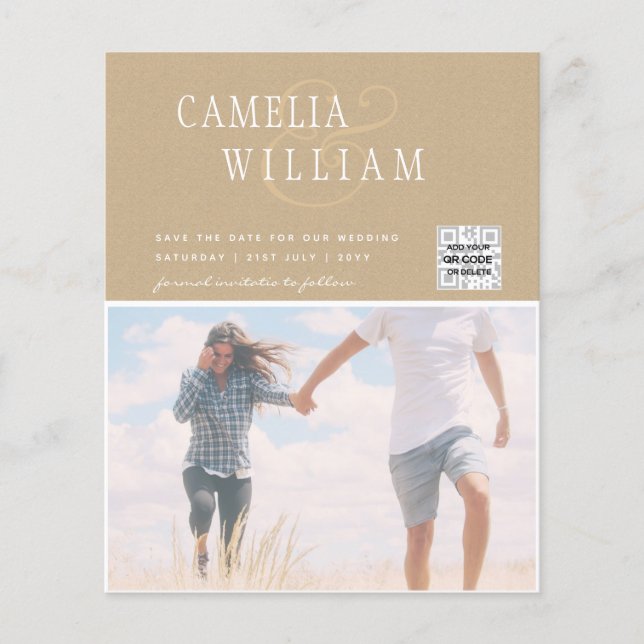 BUDGETENS Spara för fotobröllop - inbjudan QR-kod Flygblad (Framsidan)