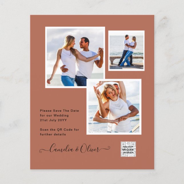 BUDGETENS Spara för fotobröllop - inbjudan QR-kod Flygblad (Framsidan)
