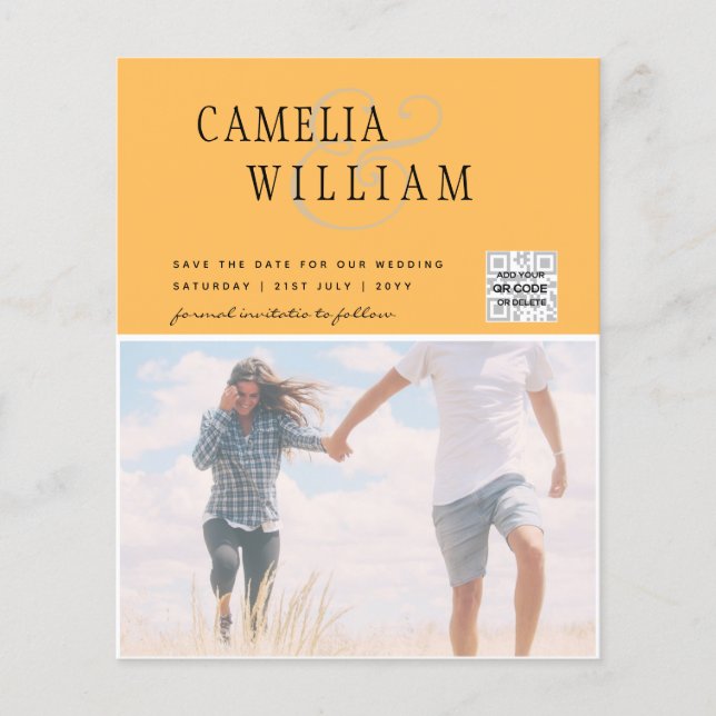 BUDGETENS Spara för fotobröllop - inbjudan QR-kod Flygblad (Framsidan)