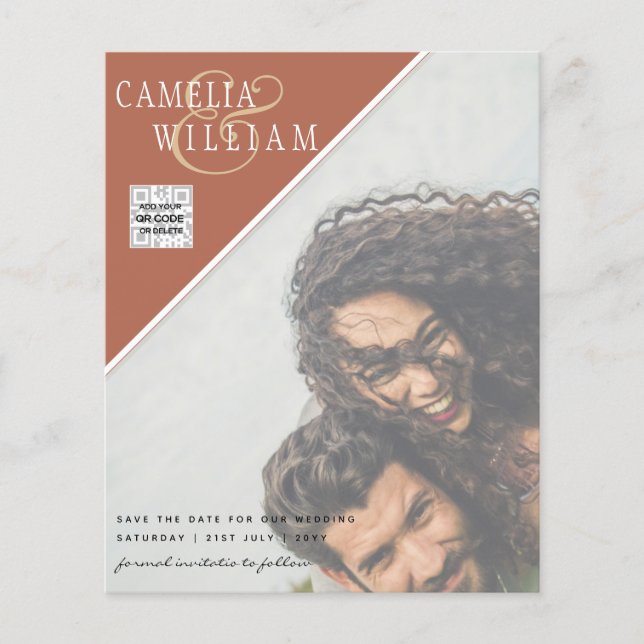 BUDGETENS Spara för fotobröllop - inbjudan QR-kod Flygblad (Framsidan)