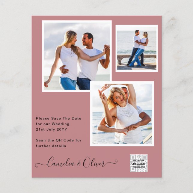 BUDGETENS Spara för fotobröllop - inbjudan QR-kod Flygblad (Framsidan)