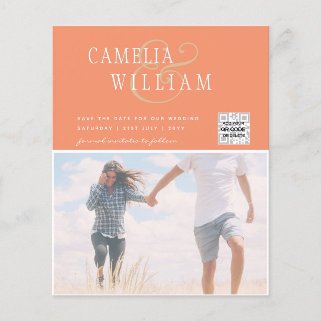 BUDGETENS Spara för fotobröllop - inbjudan QR-kod Flygblad (Framsidan)