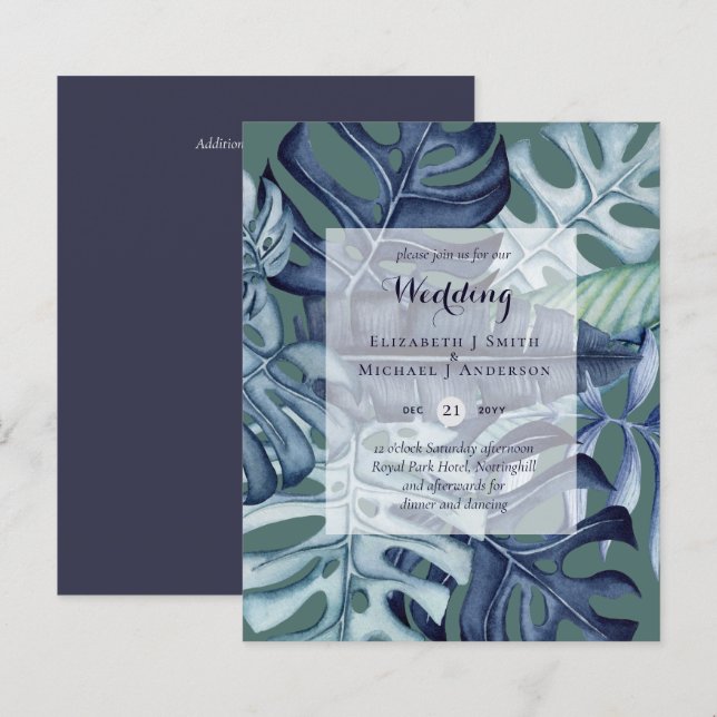 BUDGETENS Tropiska Löv Destination Wedding Inbjuda (Fram/baksida)