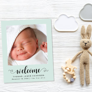 Budgetens välkomstfoton Mint Birth-meddelande