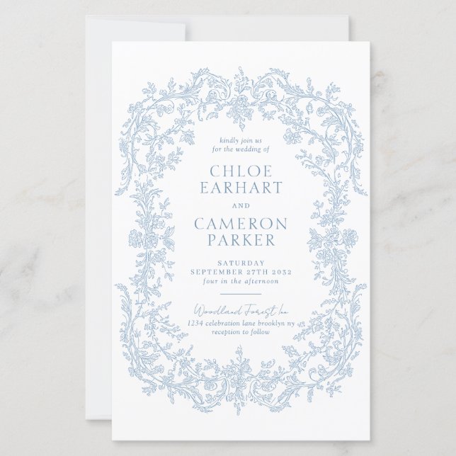 BUDGETENS Vintage Blue Baroque Line Art Bröllop (Framsida)