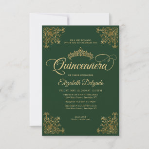 Budgetens Vintage Grönt Guld Tiara Quinceanera Anteckningskort