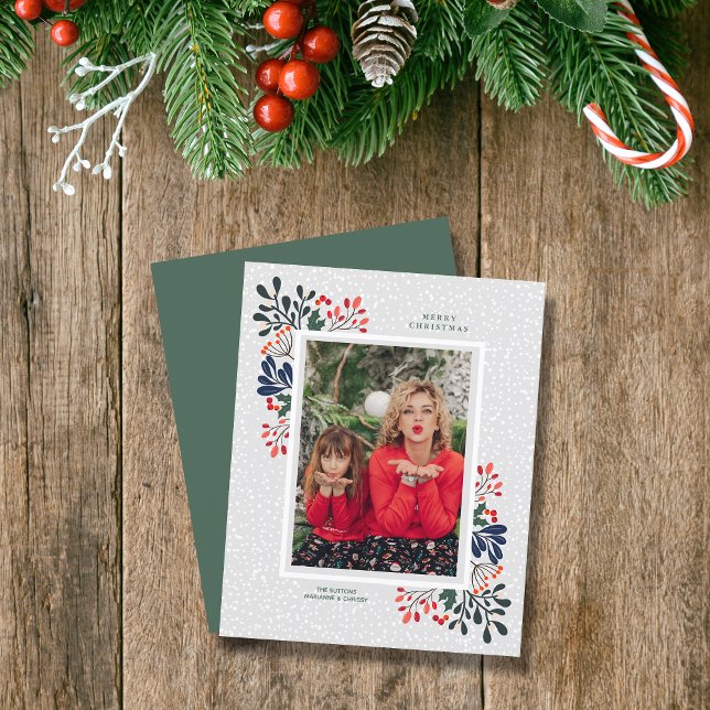 Budgetens vinterblommor - julfotkort i Snö (Winter flowers and snowflakes Christmas holiday photo cards)