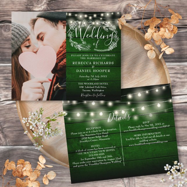 Budgetera allt i en fotoraka bröllopsinbjudan (Budget All In One Photo Rustic Wedding Invite)
