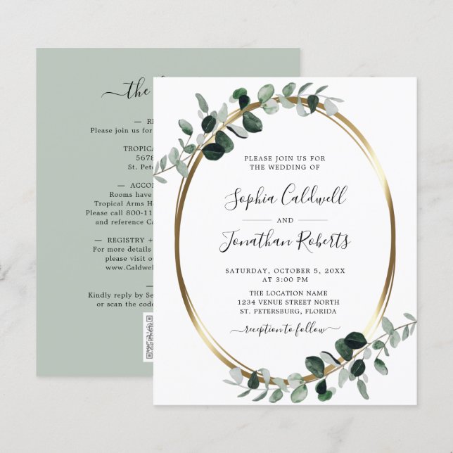 Budgetera allt i en inbjudan till en eukalyptus Sa (Fram/baksida)