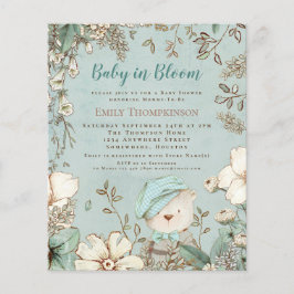 Budgetera Baby i Bloom Bear Boy Shower Inbjudan