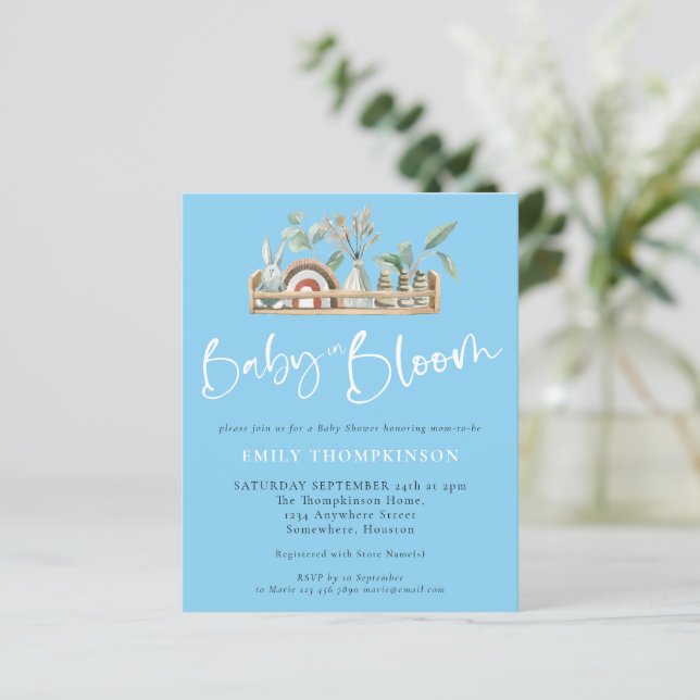 Budgetera Baby i Bloom Boho Blue Baby Shower Inbju (Stående Fram)