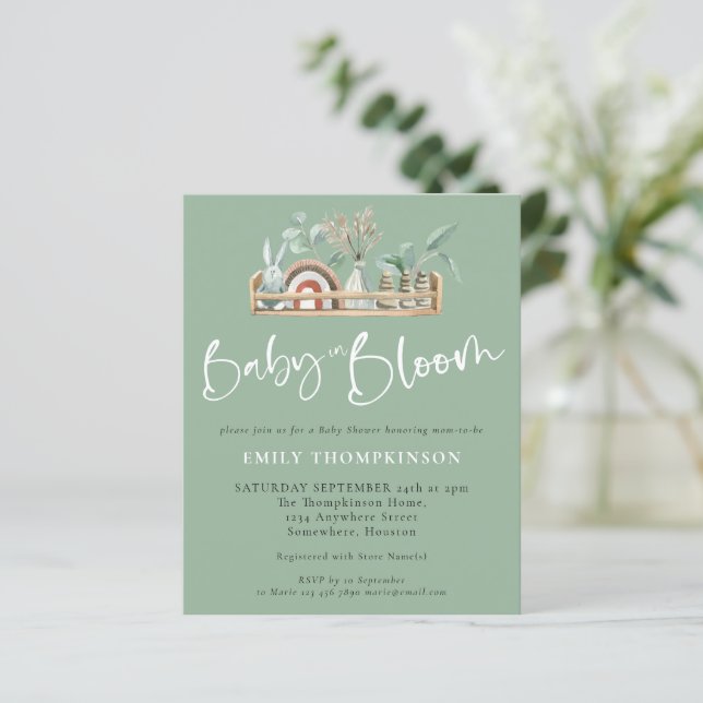 Budgetera Baby i Bloom Boho Sage Baby Shower Inbju (Stående Fram)