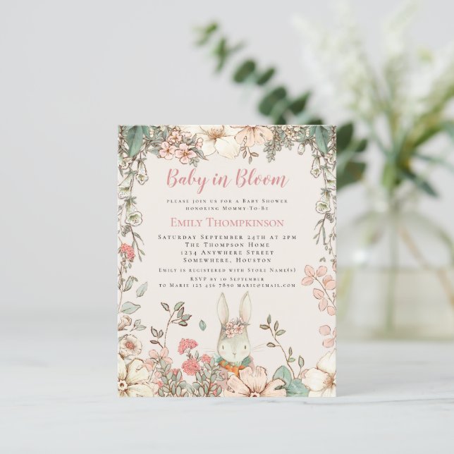 Budgetera Baby i Bloom Bunny Girl Baby Shower Inbj (Stående Fram)
