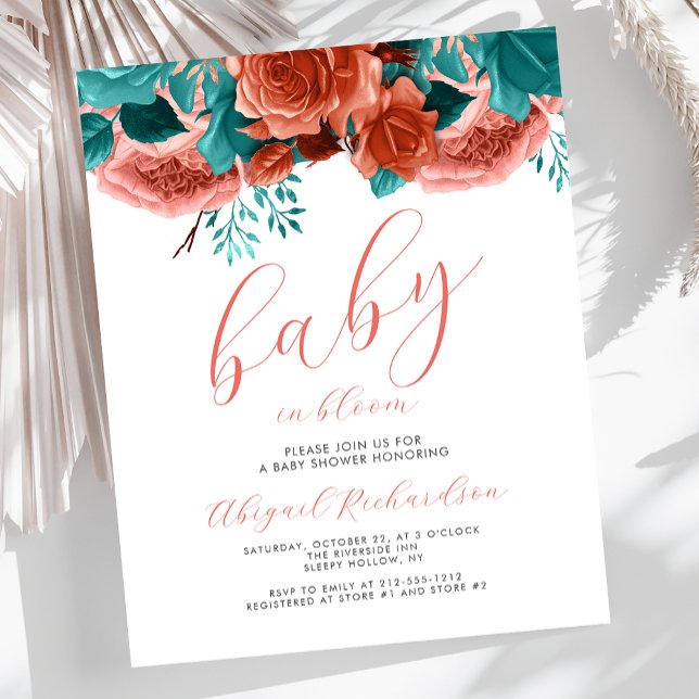 Budgetera Baby i Bloom Coral Teal Blommigt Baby Sh (Skapare uppladdad)