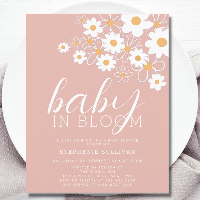 Budgetera Baby i Bloom Daisy Rosa Baby Shower Inbj (Skapare uppladdad)