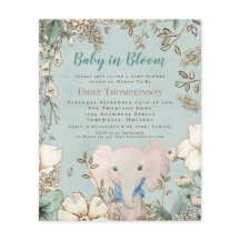 Budgetera Baby i Bloom Elephant Baby Shower Inbjud
