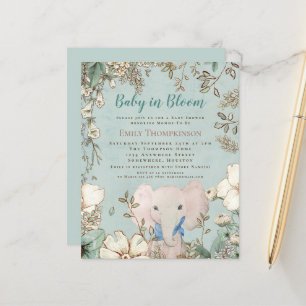 Budgetera Baby i Bloom Elephant Baby Shower Inbjud