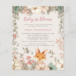 Budgetera Baby i Bloom Fox Girl Baby Shower Inbjud