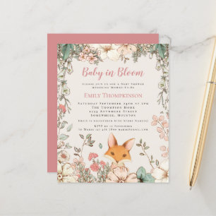 Budgetera Baby i Bloom Fox Girl Baby Shower Inbjud