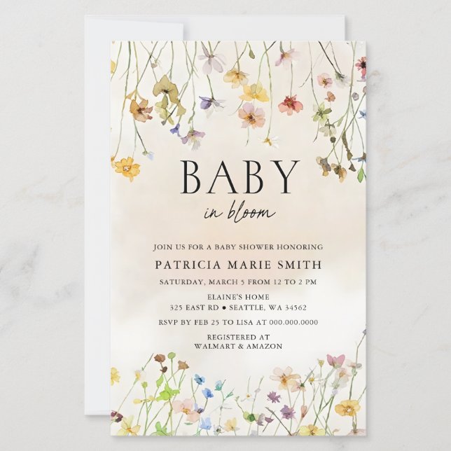 Budgetera Baby i Bloom Wildblomme Baby Shower Inbj (Framsida)