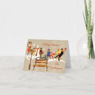 Budgetera barn som spelar charming Art Deco Christ Helgkort