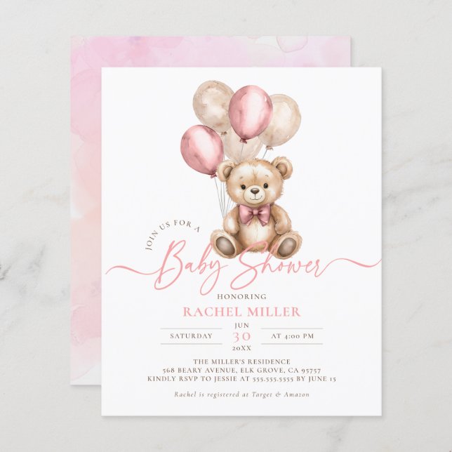 Budgetera Bear Ballodels Rosa Girl Baby Shower Inb (Fram/baksida)