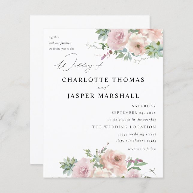 Budgetera Blommigt för  Rosa och överseende Bröllo (Fram/baksida)