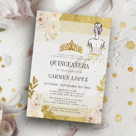 Budgetera Blommigt Guld prinsessan Quinceanera i G Inbjudningar