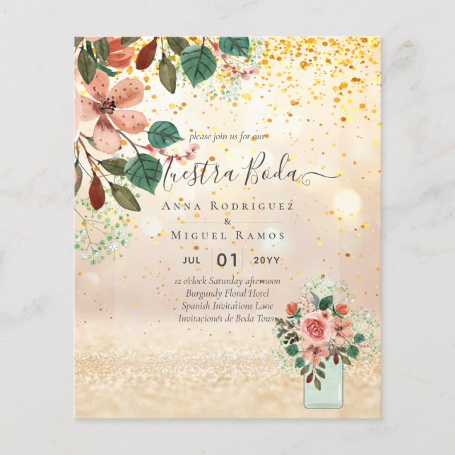 Budgetera Blommigten Burgundy Burgundy för inbjuda (Framsida)