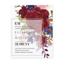 Budgetera burgundy Blue Modern Blommigt-Bröllopsin