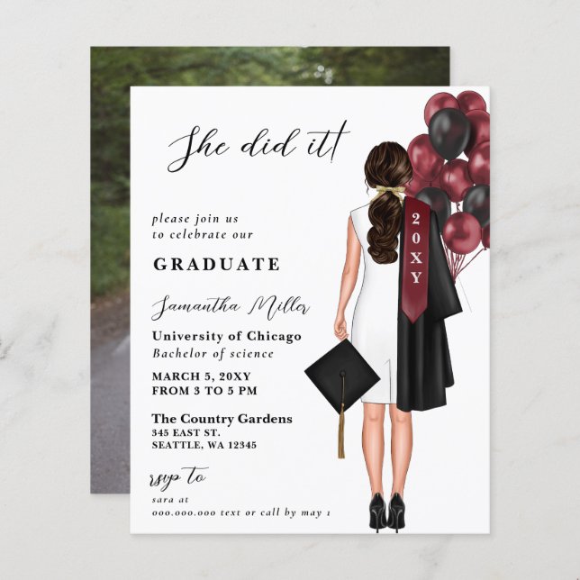 Budgetera Burgundy-foto som hon gjorde i Studenten (Fram/baksida)