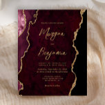 Budgetera Burgundy Guld Agate-skript Bröllopsinbju<br><div class="desc">Den här inbjudan från elegant bröllop innehåller en bakgrundsbild av burgudisk vattenfärgad agat som trimmas med faux guld glitter. Anpassadet kombinerar modern handskrift,  tryckplåt och kursivt typsnitt med guld-färgad. Den bakomliggande sidan har en samordnande burgundi och guld-agate-utformning.</div>