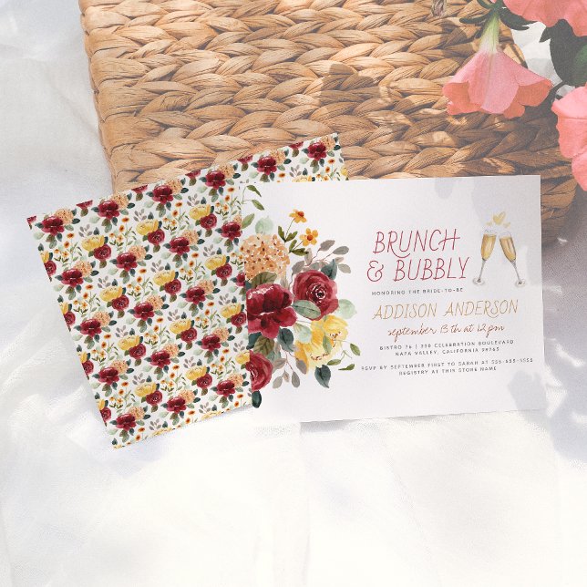 Budgetera Burgundy & Gult Blommigt Brunch & Bubly (Skapare uppladdad)