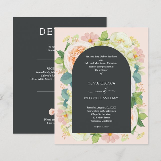 Budgetera Chic Blommigtar Bröllop alla i ett Inbju (Fram/baksida)