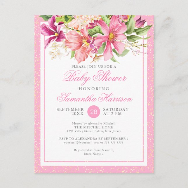 Budgetera Chic Blommor Bouquet Rosa Cute Baby Show Inbjudan Vykort (Framsida)