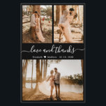 Budgetera Chic Fotokollage Bröllop Tack Flyer<br><div class="desc">Budget, Elegant, Modern, Hand Lettered Bröllop (3) Tre Photo Collage Tack-personliger till ett överkomligt pris med lågbudgetflygare. ***NOTERA! *** RULLA FÖR MER INFORMATION! *** Snyggt bröllop tackar dig för en mall med tre foto på framsidan och ett foto på baksidan. Med texten "Kärlek och tack" i ett snabbt skrivet typografiskt...</div>