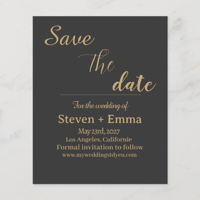 Budgetera elegant bröllop spara datumpapperet flygblad (Framsidan)