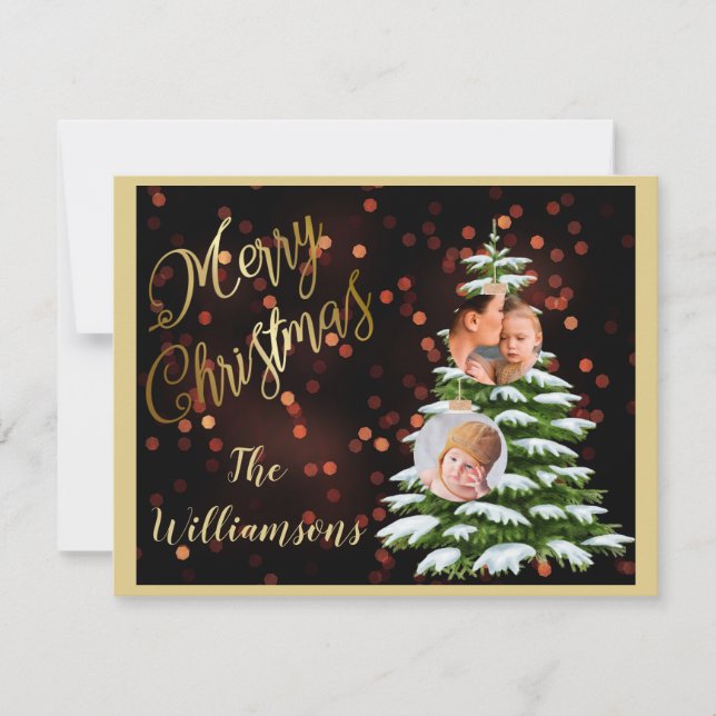 Budgetera Elegant Guld Träd Photos God jul Julkort (Framsida)