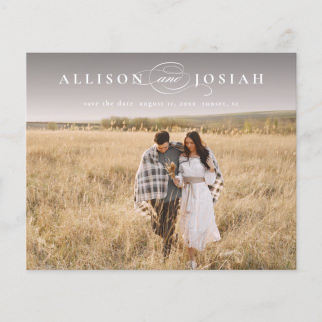 Budgetera Elegant Namn Photo Bröllop spara datum (Framsida)