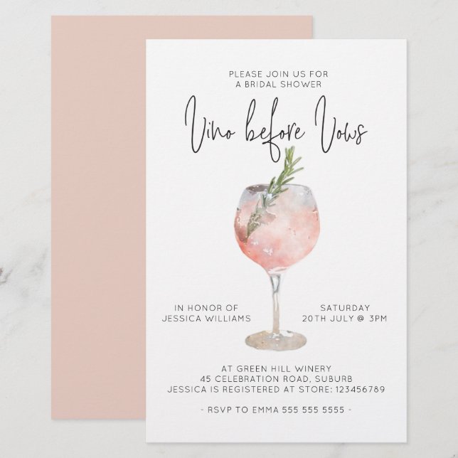Budgetera Elegant Rosa Vino före Vows-Möhippa (Fram/baksida)